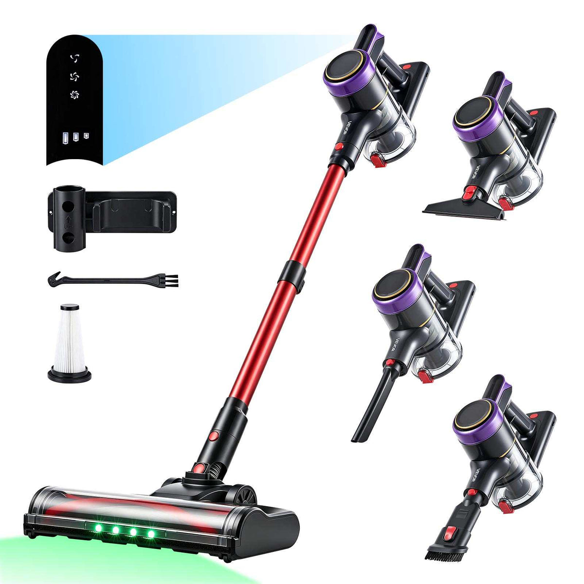 Cordless Vacuum Cleaner 400W 40kPA Cordless Stick Vacuum Cleaner, For Home Hard Floor Carpet Pet Hair, 45-Min Runtime, Rechargeable, Lightweight Handheld, with LED Display, 4 Brush Heads