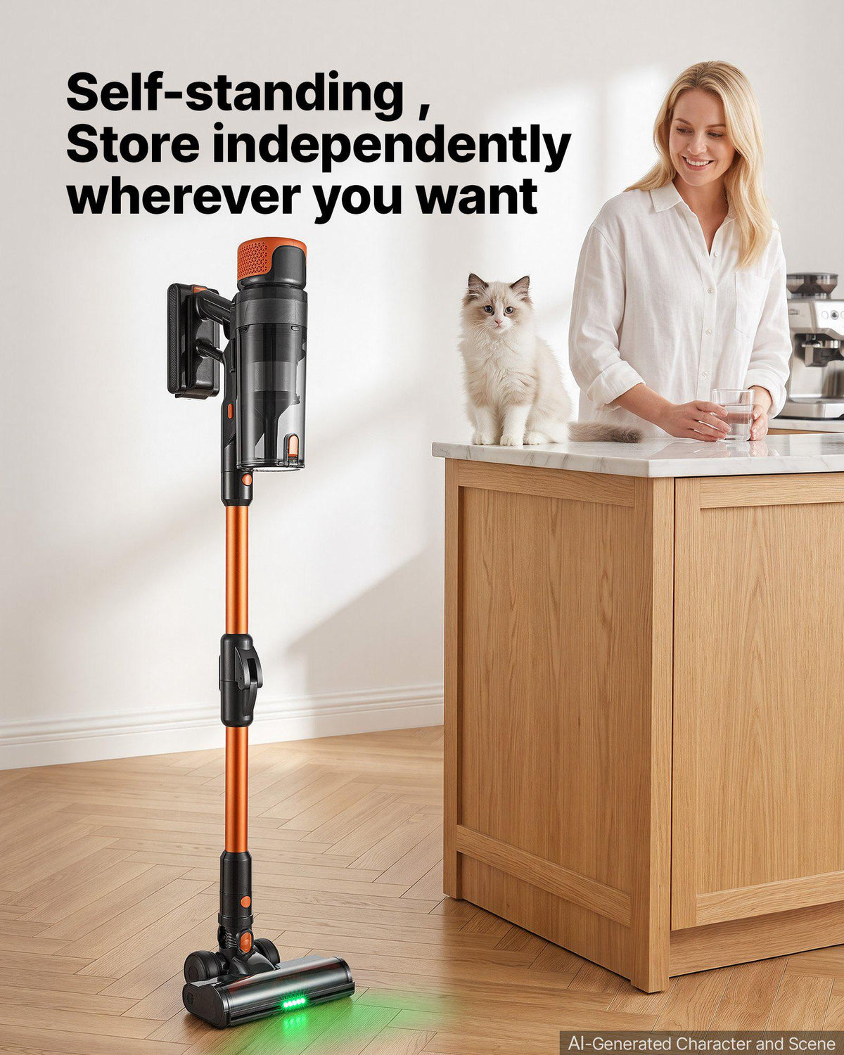 Cordless Vacuum Cleaner 600W 50kPA Cordless Stick Vacuum Cleaner, For Home Hard Floor Carpet Pet Hair, 50-Min Runtime, Rechargeable, Lightweight Handheld, with LED Display, 4 Brush Heads