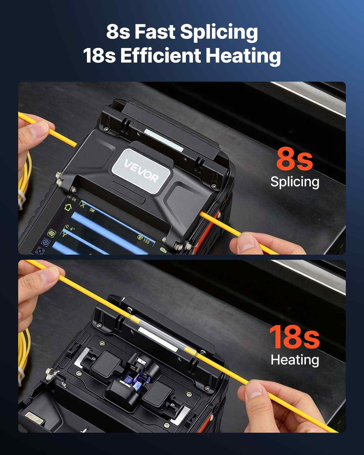 Fiber Fusion Splicer 6 Motors with 8s Splicing & 18s Heating, 5200mAh Core Alignment Fibers Optical Splicer, 5" LCD Screen, 3 in 1 Fiber Holder, App Bluetooth Connectivity for SM MM DS NZDS