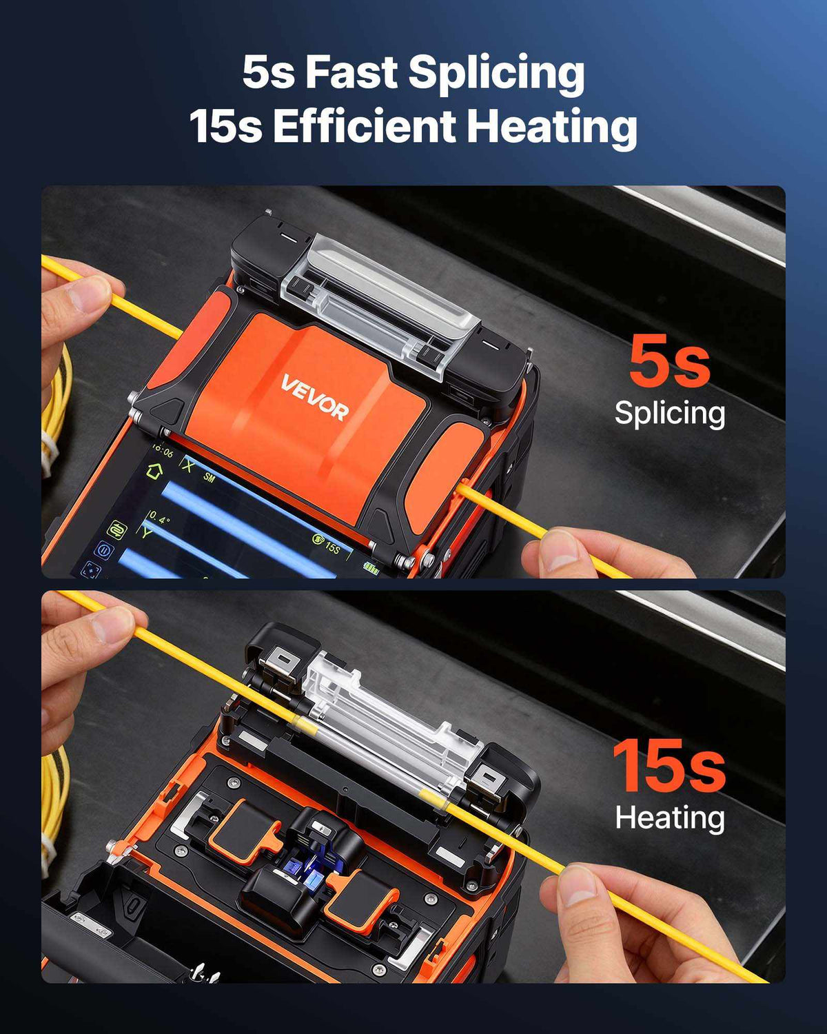 Fiber Fusion Splicer 6 Motors with 5s Fast Splicing and 15s Heating, 7800mAh Core Alignment Fibers Optical Splicer with 5" Touchscreen, 3 in 1 Fiber Holder, VFL & OPM for SM MM DS NZDS