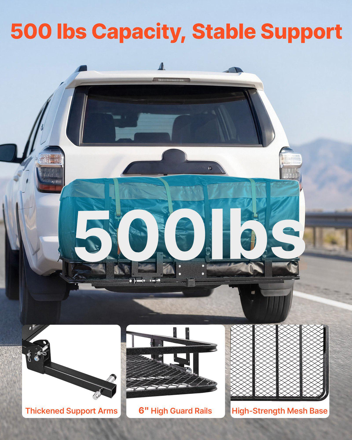 Hitch Mount Cargo Carrier, 60" x 36" x 6" Folding Rear Luggage Rack Basket with Waterproof Cargo Bag, 500LBS Capacity High-Strength Steel Hitch Cargo Carrier Basket Fits 2" Receiver for SUV Pickups