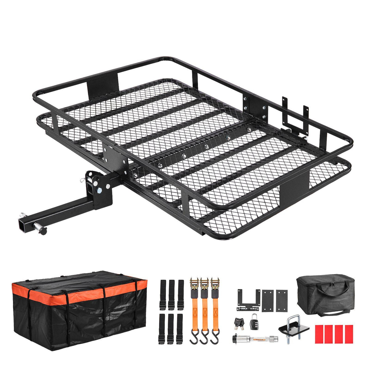 Hitch Mount Cargo Carrier, 60" x 36" x 6" Folding Rear Luggage Rack Basket with Waterproof Cargo Bag, 500LBS Capacity High-Strength Steel Hitch Cargo Carrier Basket Fits 2" Receiver for SUV Pickups