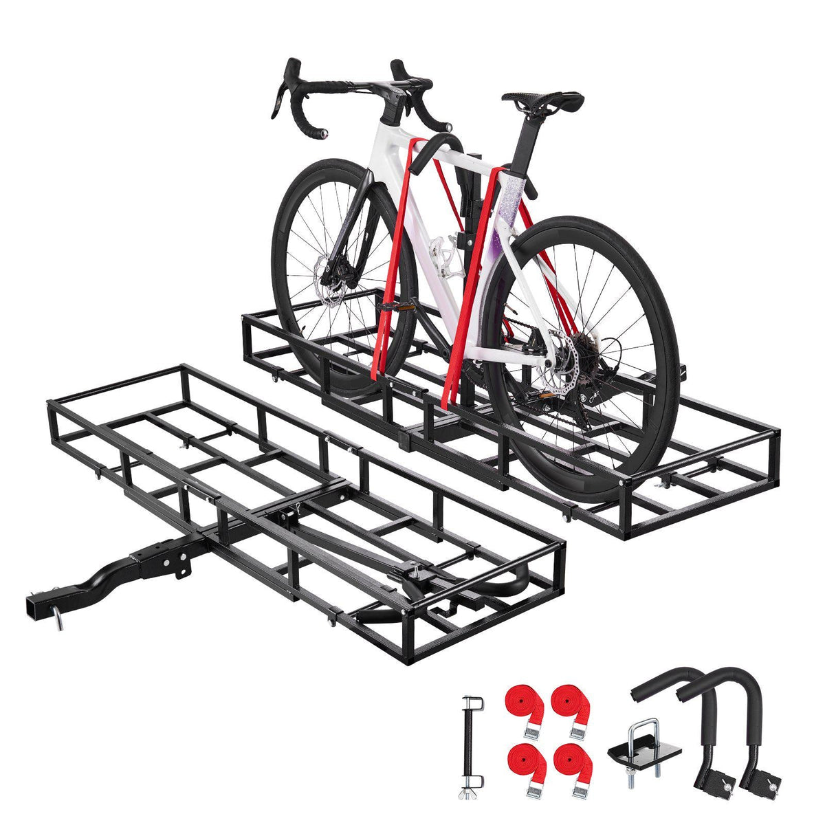 Hitch Cargo Carrier Bike Rack, 66" x 20" x 6" Folding Hitch Mount Cargo Carrier for 2 Fat Tire/Mountain Bikes, 500LBS Capacity High-Strength Steel Luggage Basket Fits 2" Receiver for SUV Pickups