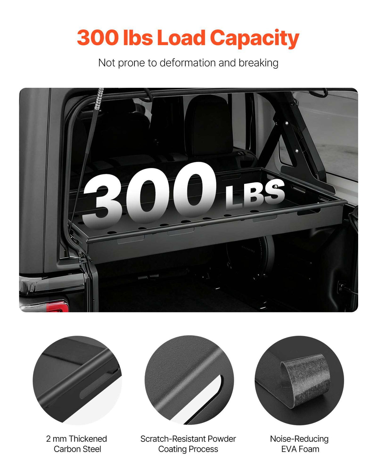 Rear Trunk Cargo Rack, for 2018-2024 Jeep Wrangler JLU Sky One-Touch Power Top 4-Door Hardtops, 300 lbs, Carbon Steel Basket Tray Interior Storage Luggage Carrier with Net, Shelf Stand Organizer for Camping