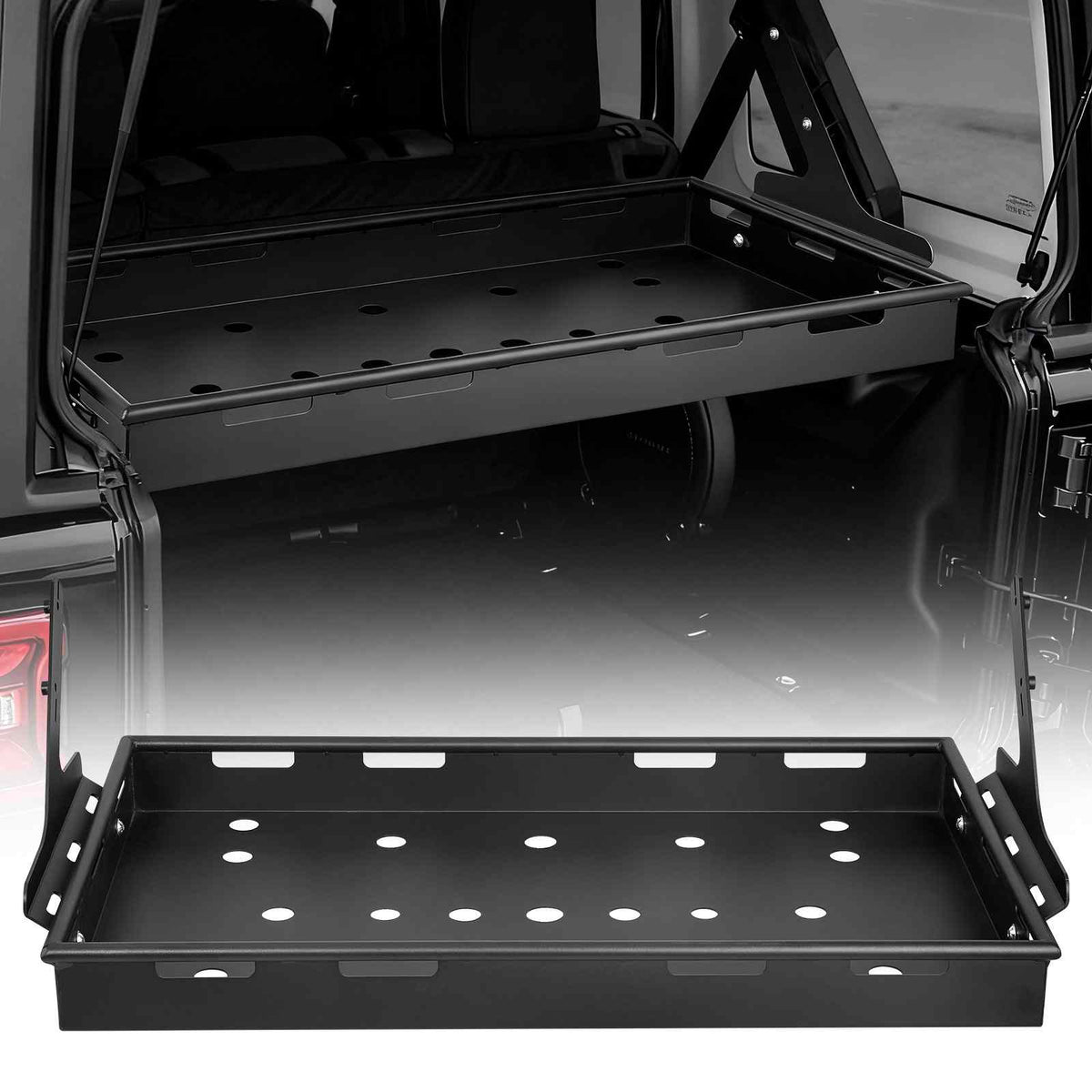 Rear Trunk Cargo Rack, for 2018-2024 Jeep Wrangler JLU Sky One-Touch Power Top 4-Door Hardtops, 300 lbs, Carbon Steel Basket Tray Interior Storage Luggage Carrier with Net, Shelf Stand Organizer for Camping