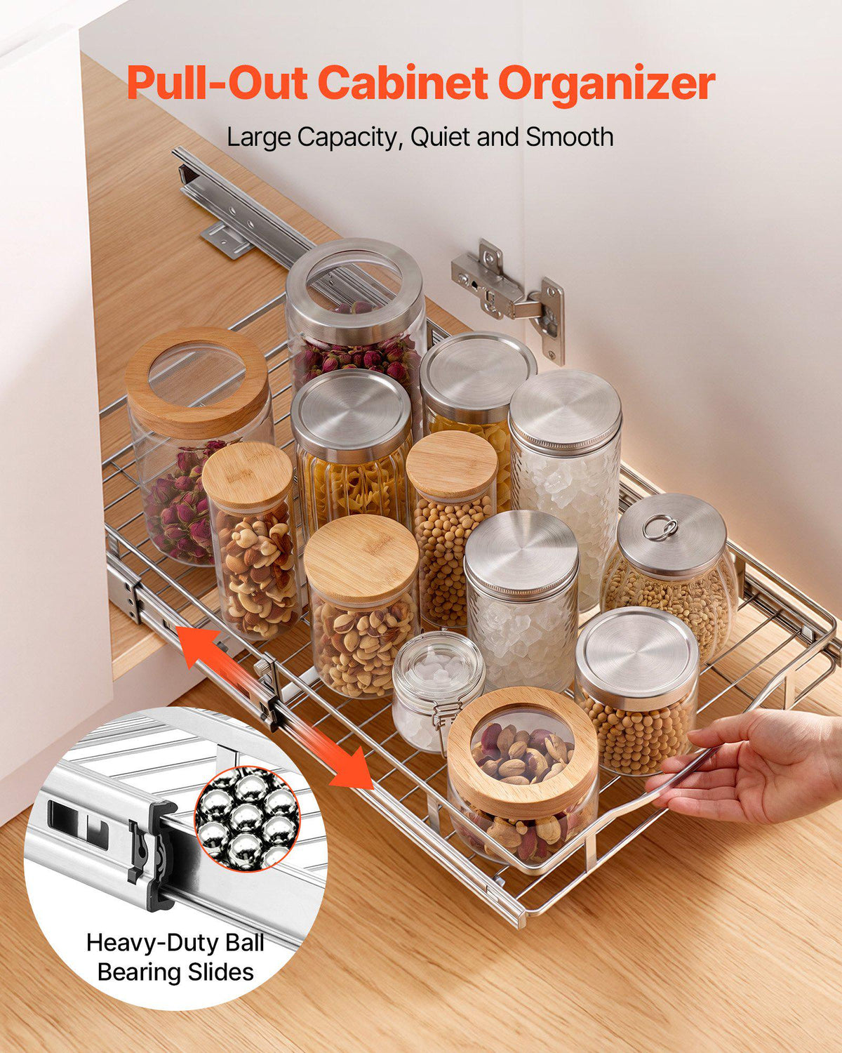 Pull Out Cabinet Organizer 14.06"W x 20.94"D Steel Slide Out Drawers, for Kitchen Bathroom Pantry Home Organization, Chrome-Plated Finish, Heavy Duty Storage Sliding Shelves for Base Cabinets