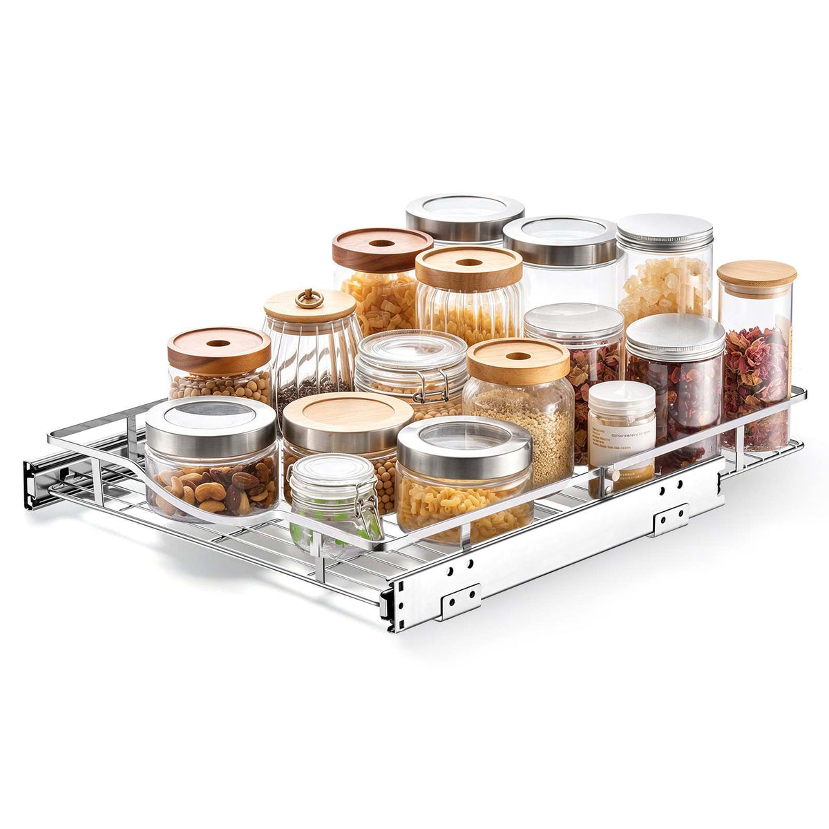 Pull Out Cabinet Organizer 16.93"W x 21.06"D Steel Slide Out Drawers, for Kitchen Bathroom Pantry Home Organization, Chrome-Plated Finish, Heavy Duty Storage Sliding Shelves for Base Cabinets