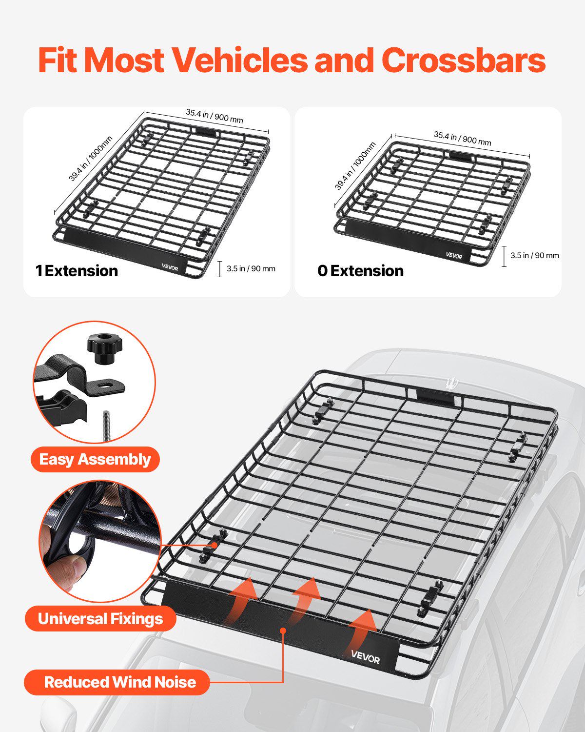 Roof Rack Basket, 64 x 50 x 4.1 in, Universal Rooftop Cargo Carrier with Two 35.4 x 39.4 in Cargo Net,150 lbs Max Car Top Luggage Holder, 4.1 in Fence, Anti-Rust Alloy Steel, for SUV Truck Car