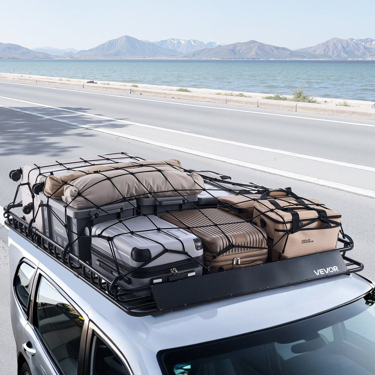 Roof Rack Basket, 64 x 50 x 4.1 in, Universal Rooftop Cargo Carrier with Two 35.4 x 39.4 in Cargo Net,150 lbs Max Car Top Luggage Holder, 4.1 in Fence, Anti-Rust Alloy Steel, for SUV Truck Car