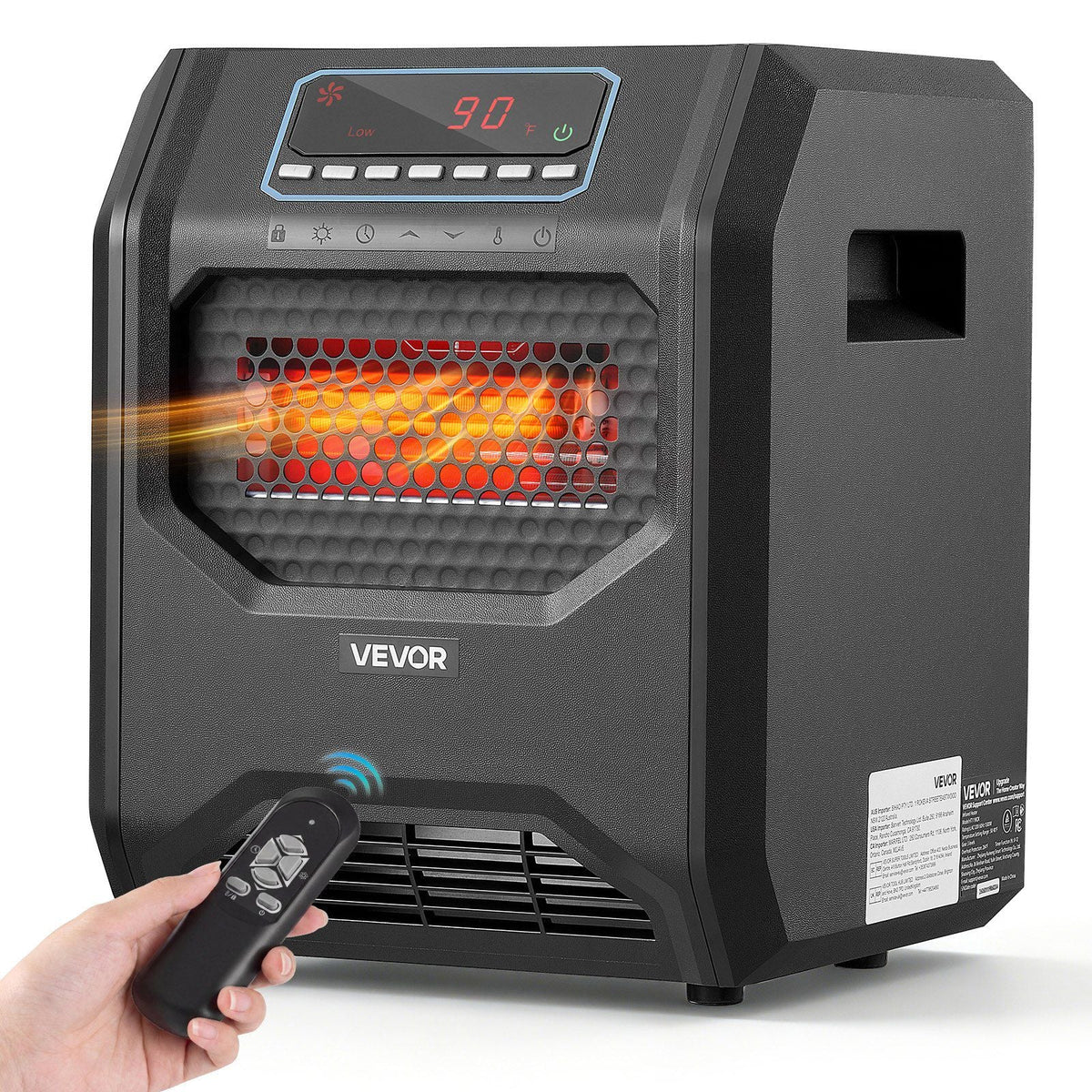 Infrared Heater 1500W Electric Space Heater with Remote Control Black, 3 Heat Settings, 12H Timer, Overheat Shutoff, Portable Wheels, Premium ABS, Indoor Use for Bedrooms, Offices, Studies