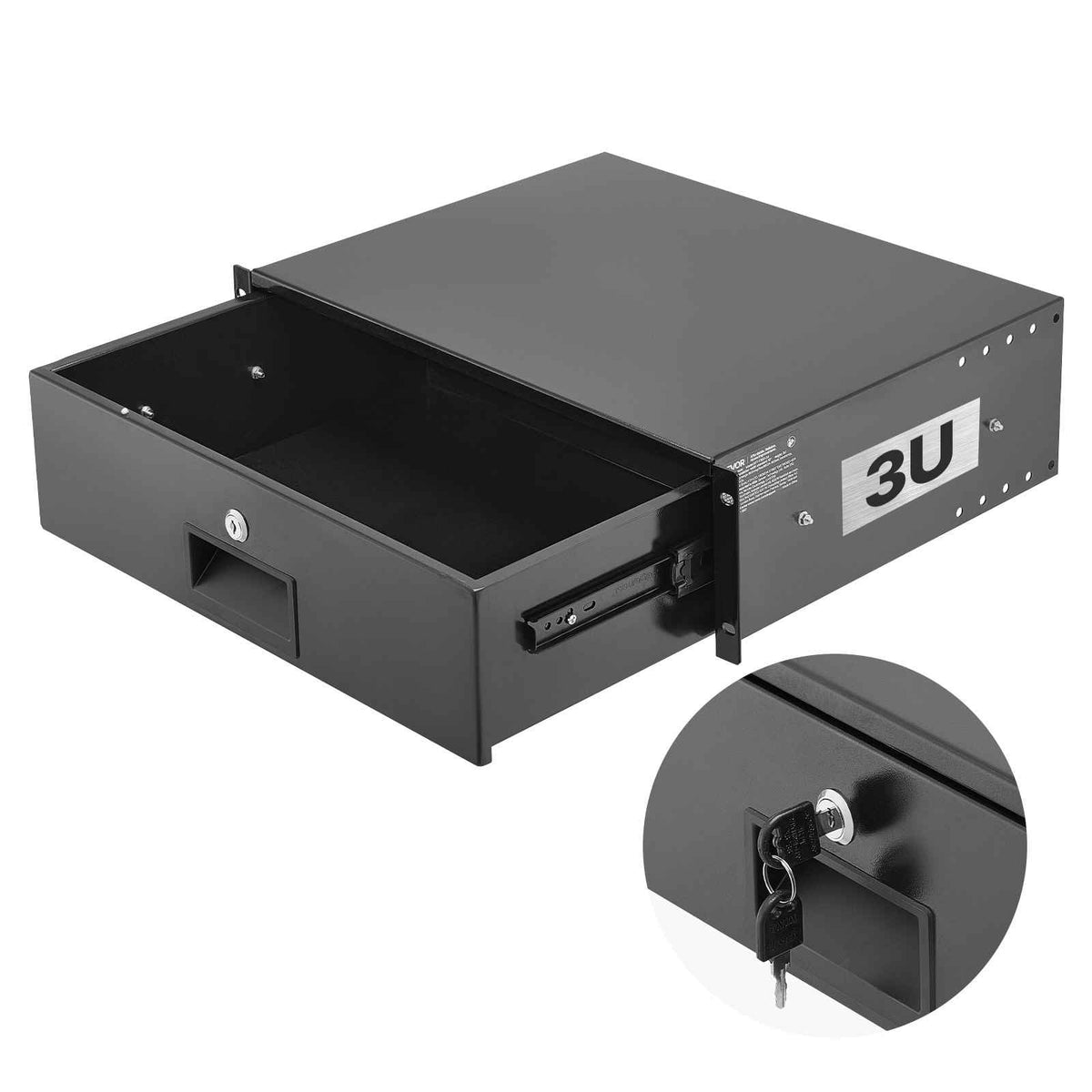 3U Rack Mount Drawer, 50 lbs Max Load-Bearing, Lockable Server Cabinet Case, Sliding Drawer with Lock and Cable Management Holes, for 19 in Network Equipment Server AV Rack or Cabinet Enclosure