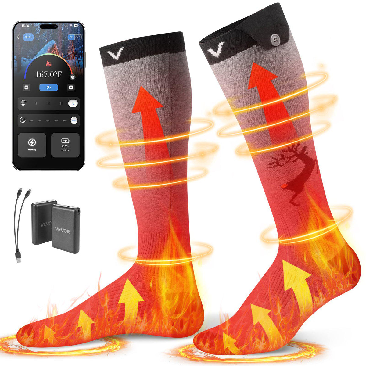 Heated Socks, 6000mAh Battery Powered, Rechargeable Heating Socks with 4 Heating Levels, Electric Heated Sock with APP Control for Men Women, Foot Warmer for Hunting Riding Camping Hiking
