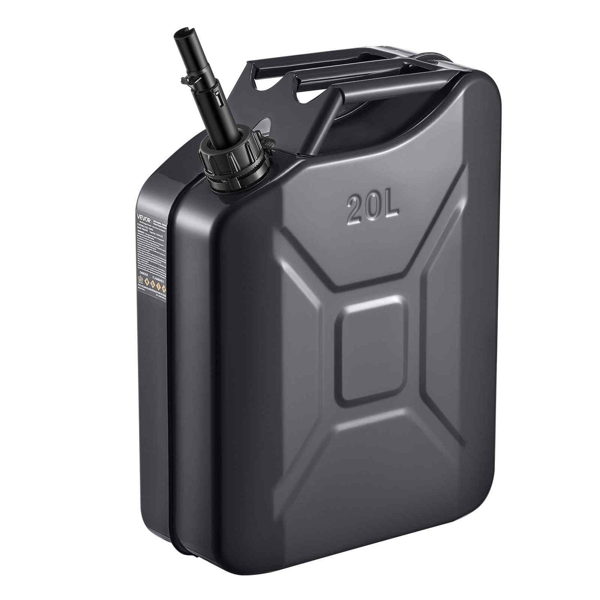 Newly Upgraded Oil-Tight！ Metal Fuel Container, 5.3 Gallon, Fuel Jerry Can with Spout and Comfort Handle, 6 L/min Max Flow Rate, Leakproof & Corrosion-resistant Metal Gas Tank Most Cars Motorcycle ATV UTV, Black