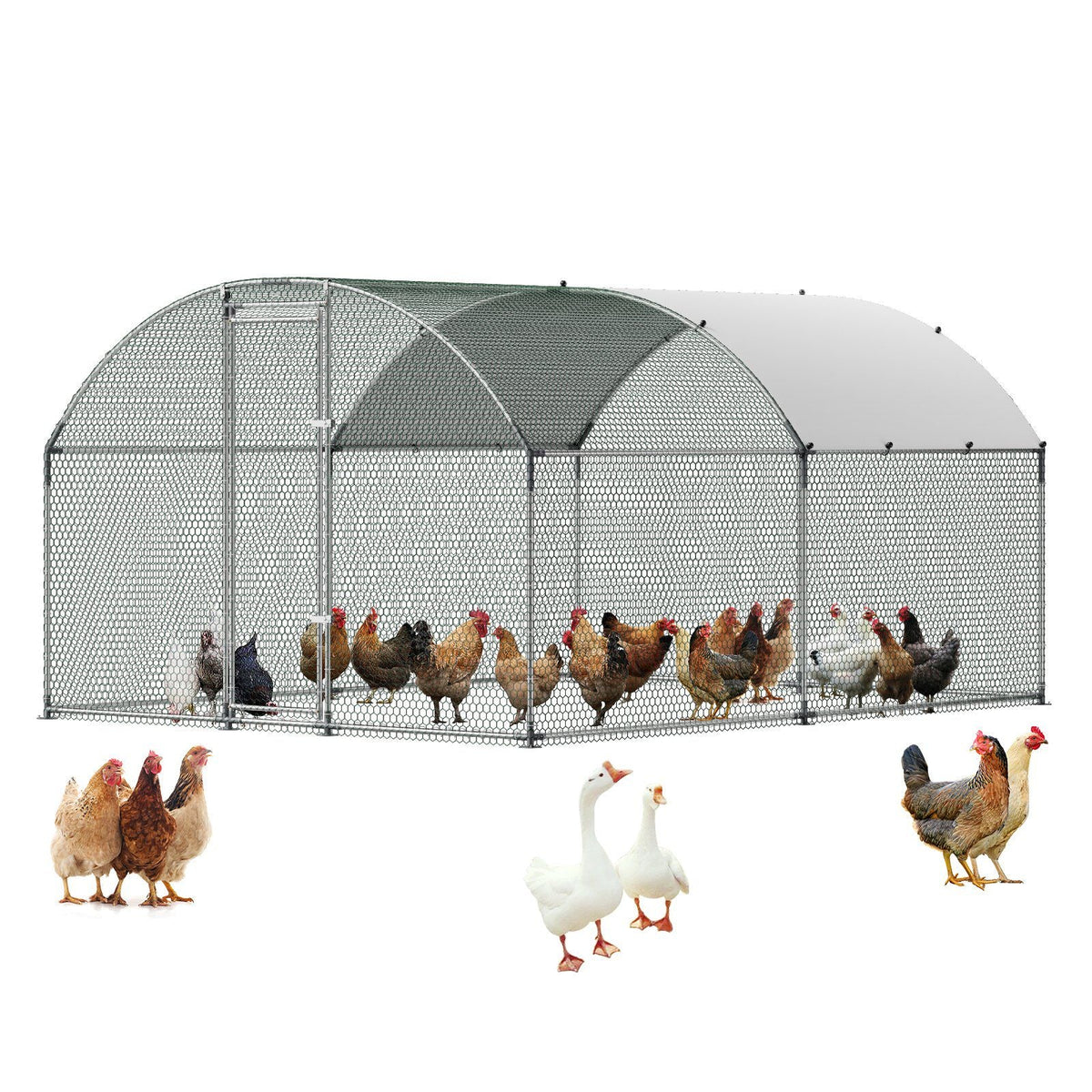 Large Metal Chicken Coop 9.8x13x6.6 ft Walk-in Chicken Run House, Doom Roof Hen House Enclosure with Cover and Security Lock, Outdoor Duck Rabbit Cage Poultry Pen for Backyard, Farm, Yard Use