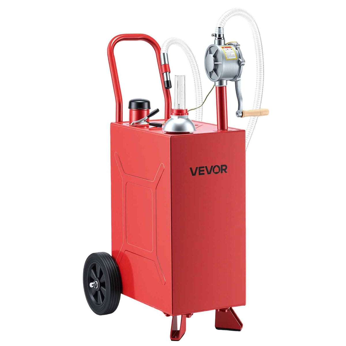 15 Gallon Fuel Gas Caddy, Carbon Steel, Portable Fuel Transfer Storage Tank with Manual Pump & Rolling Wheels, Gasoline Diesel Can Container, for Cars, Lawn Mowers, ATVs, Boats, Motorcycles, Red