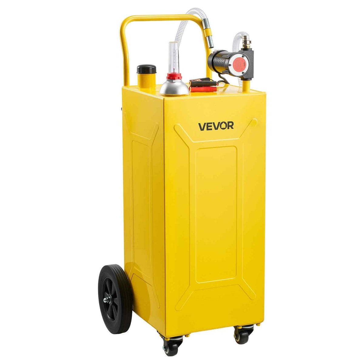 30 Gallon Diesel Caddy, Carbon Steel, Portable Diesel Transfer Storage Tank with Electric Pump, 4 Rolling Wheels, Transfer Can Container, for Tractors, Forklifts, Loaders, Farm Equipment, Yellow