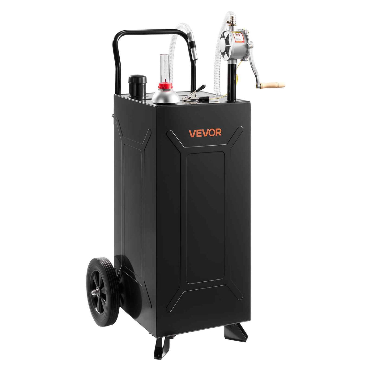 30 Gallon Fuel Gas Caddy, Carbon Steel, Portable Fuel Transfer Storage Tank with Manual Pump & 2 Wheels, Gasoline Diesel Can Container, for Cars, Lawn Mowers, ATVs, Boats, Motorcycles, Black