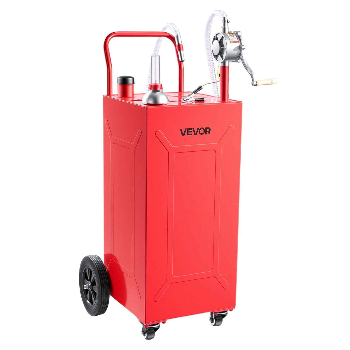 35 Gallon Fuel Gas Caddy, Carbon Steel, Portable Fuel Transfer Storage Tank with Manual Pump and 4 Wheels, Gasoline Diesel Can Container, for Cars, Lawn Mowers, ATVs, Boats, Motorcycles, Red