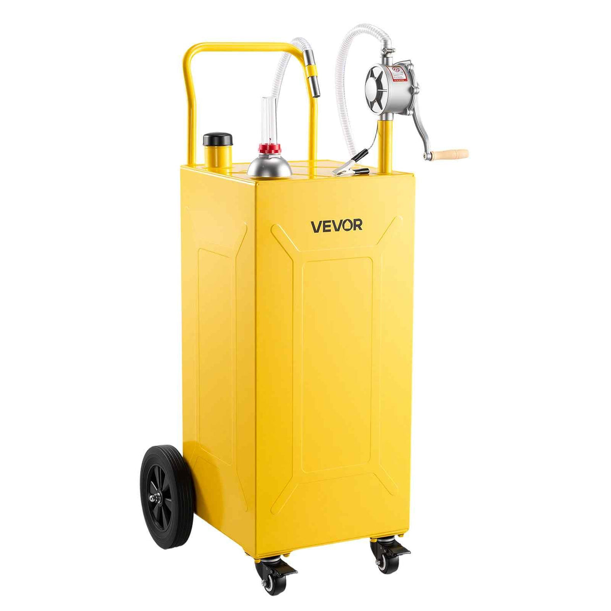 35 Gallon Fuel Gas Caddy, Carbon Steel, Portable Fuel Transfer Storage Tank with Manual Pump & 4 Wheels, Gasoline Diesel Can Container, for Cars, Lawn Mowers, ATVs, Boats, Motorcycles, Yellow