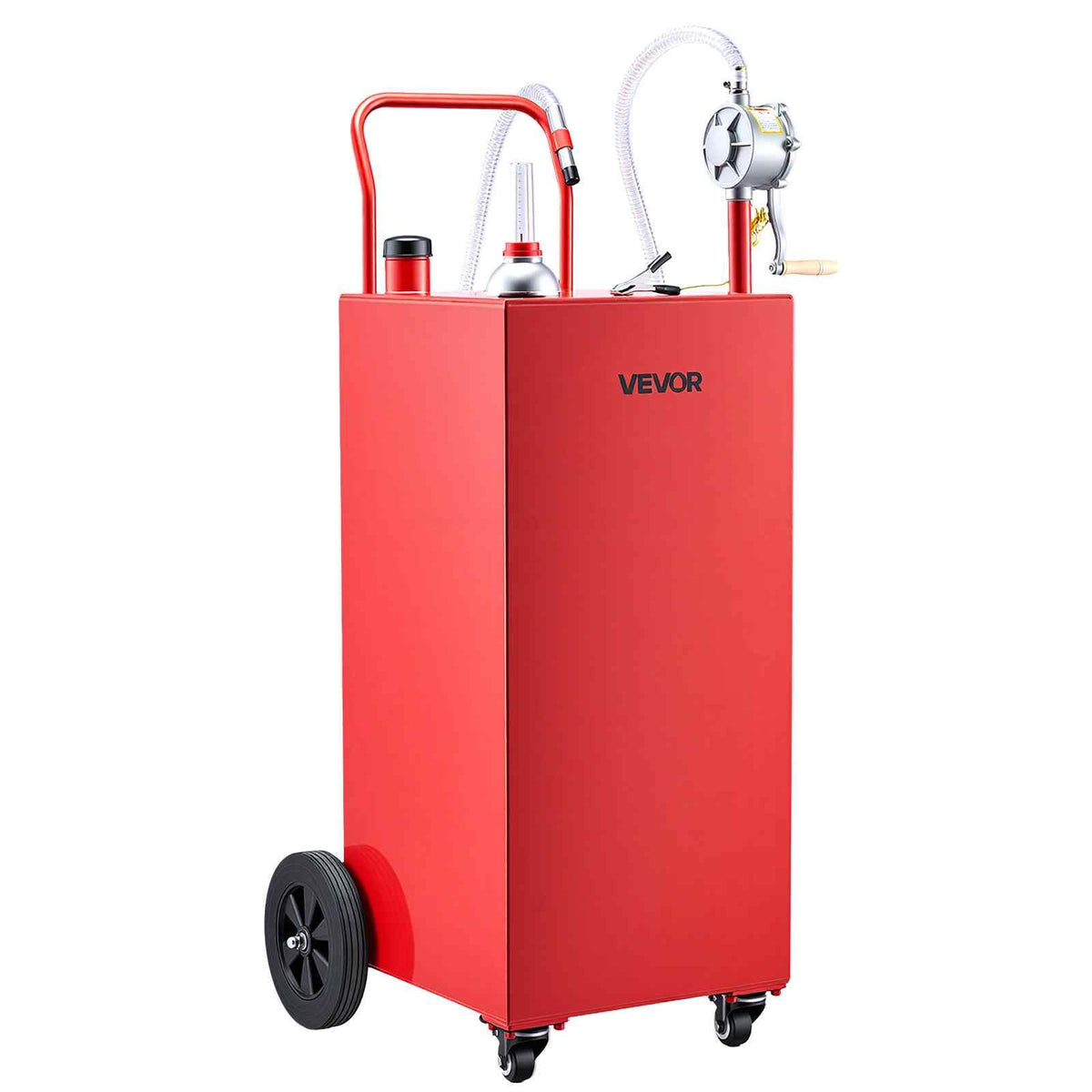 50 Gallon Fuel Gas Caddy, Carbon Steel, Portable Fuel Transfer Storage Tank with Manual Pump and 4 Wheels, Gasoline Diesel Can Container, for Cars, Lawn Mowers, ATVs, Boats, Motorcycles, Red