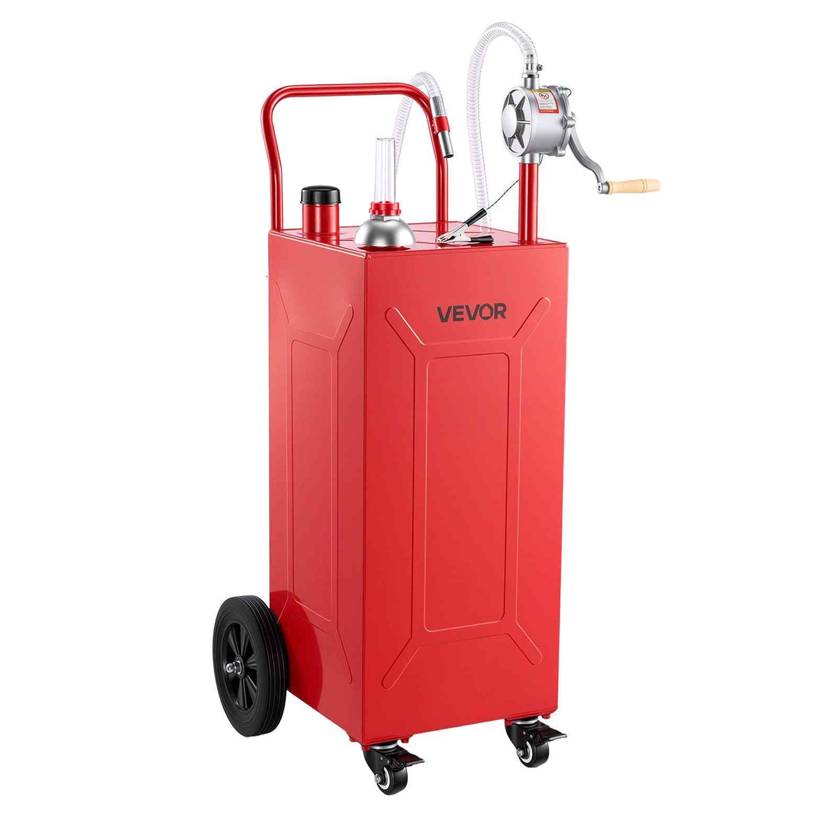 30 Gallon Fuel Gas Caddy, Carbon Steel, Portable Fuel Transfer Storage Tank with Manual Pump and 4 Wheels, Gasoline Diesel Can Container, for Cars, Lawn Mowers, ATVs, Boats, Motorcycles, Red