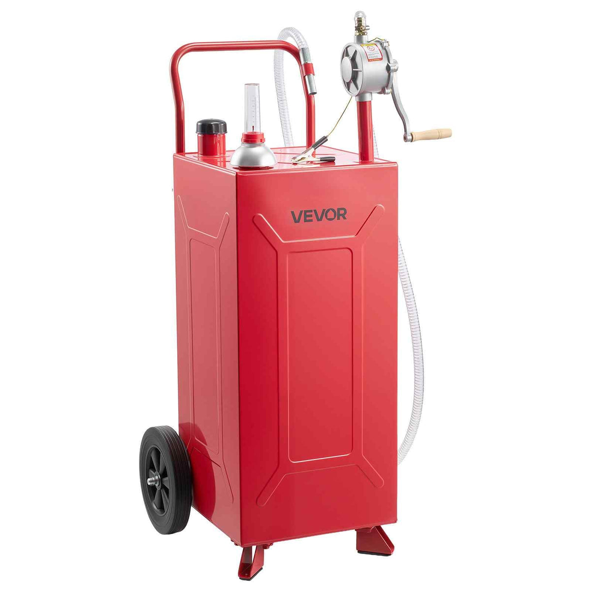 30 Gallon Fuel Gas Caddy, Carbon Steel, Portable Fuel Transfer Storage Tank with Manual Pump & 2 Wheels, Gasoline Diesel Can Container, for Cars, Lawn Mowers, ATVs, Boats, Motorcycles, Red