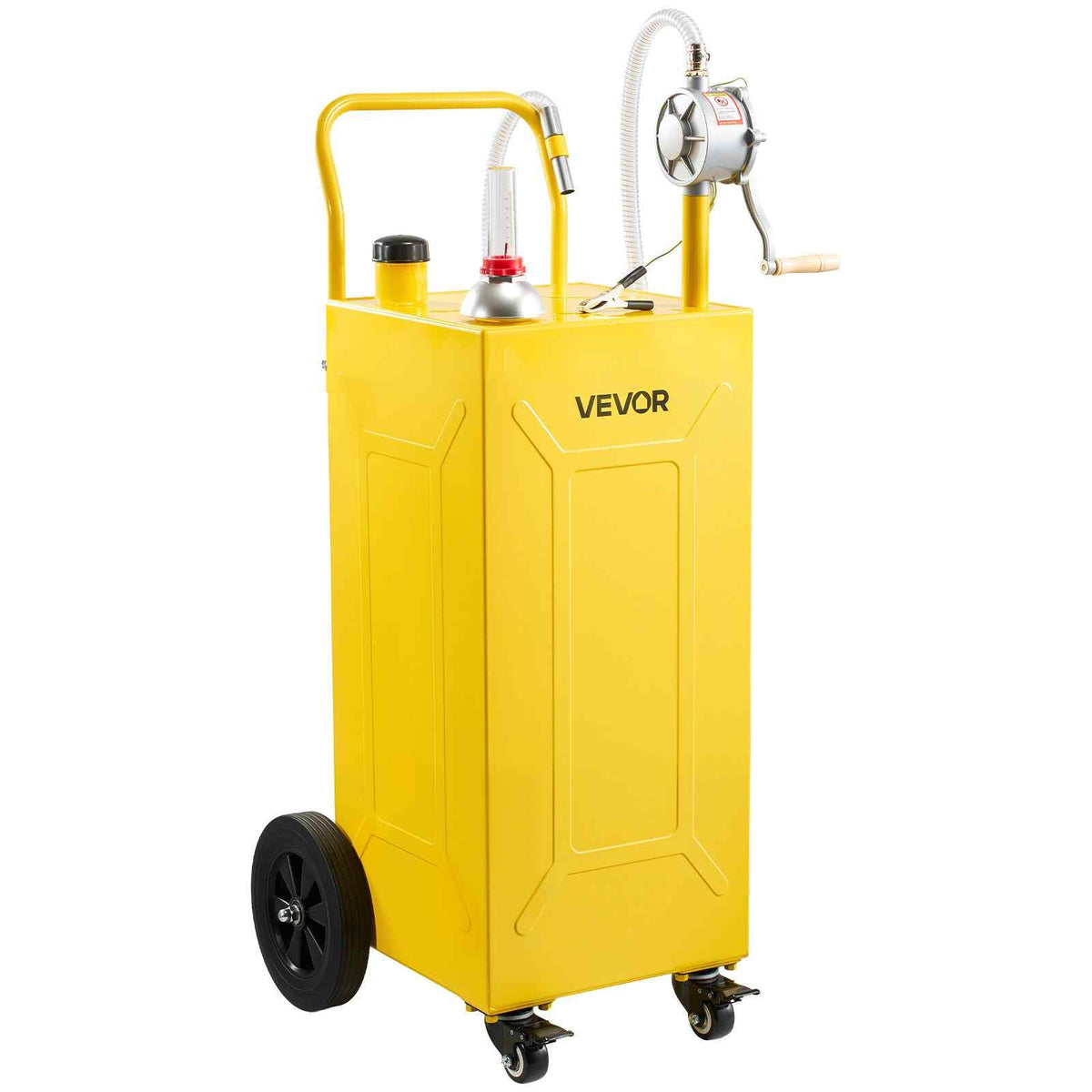 30 Gallon Fuel Gas Caddy, Carbon Steel, Portable Fuel Transfer Storage Tank with Manual Pump & 4 Wheels, Gasoline Diesel Can Container, for Cars, Lawn Mowers, ATVs, Boats, Motorcycles, Yellow