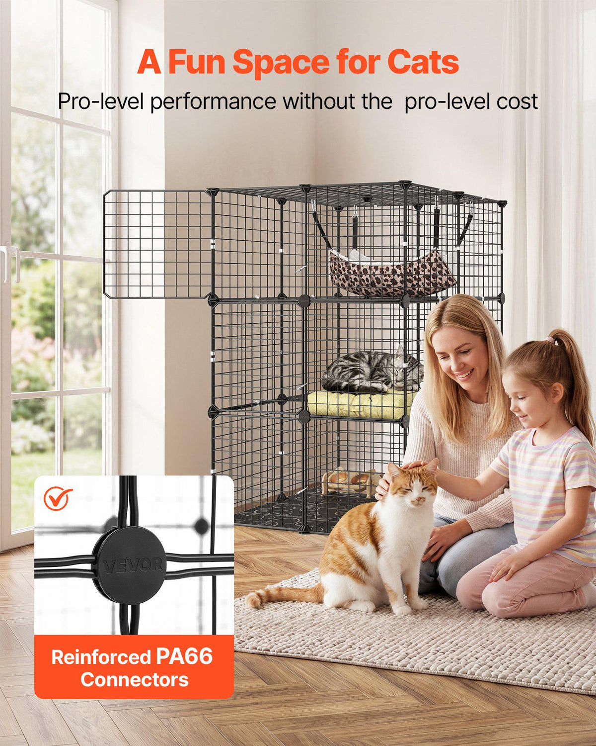Cat Cage 3-Tier 27.99"x27.99"x40.98" DIY Cat Playpen with Hammock, Indoor Enclosure Detachable Metal Wire Kennel Crate, Large Exercise Place Ideal for 1-2 Cats, Kittens & Small Animals, Black