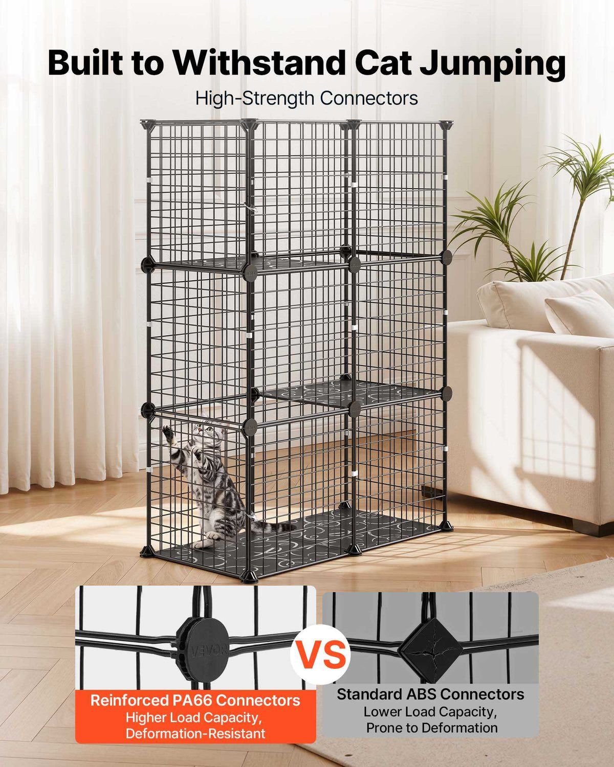 Cat Cage 3-Tier 28"x13.98"x40.98" DIY Cat Playpen Indoor Enclosure, Detachable Metal Wire Kennel Crate, Large Exercise Place Ideal for 1-2 Cats, Kittens, Rabbits, Ferrets & Small Animals, Black
