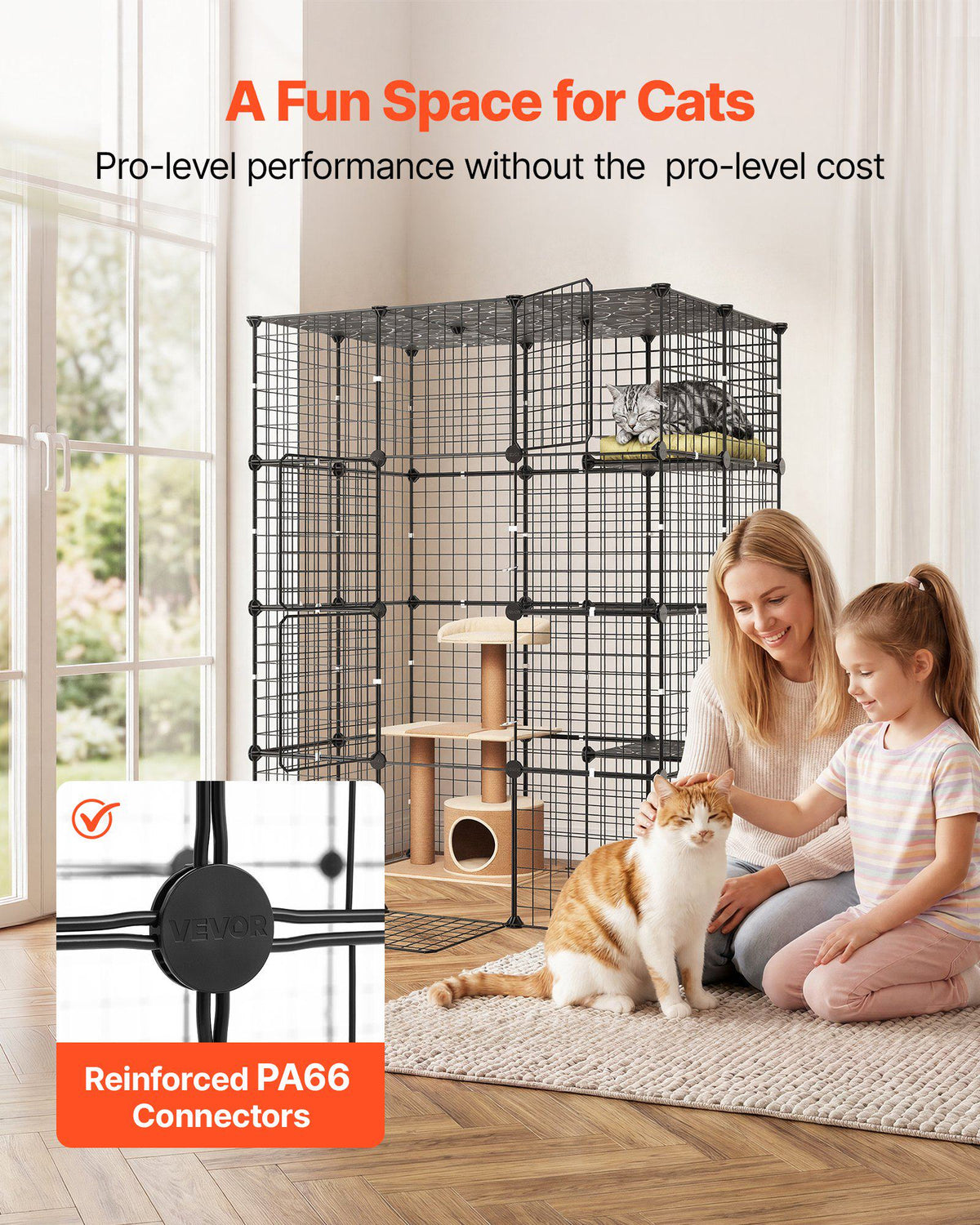 Cat Cage 4-Tier 40.98"x27.99"x55" DIY Cat Playpen Indoor Enclosure, Detachable Metal Wire Kennel Crate with 4 Doors, Large Exercise Place Ideal for 1-2 Cats, Kittens and Small Animals, Black