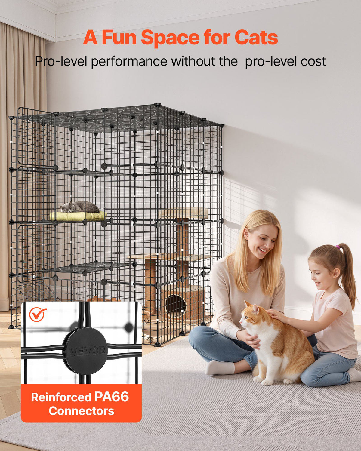 Cat Cage 4-Tier 40.98"x40.98"x55" DIY Cat Playpen Indoor Enclosure, Detachable Metal Wire Kennel Crate with 4 Doors, Large Exercise Place Ideal for 2-3 Cats, Kittens and Small Animals, Black