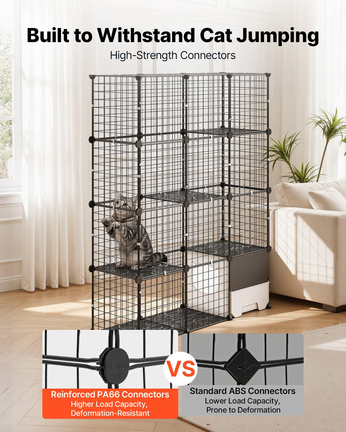 Cat Cage 4-Tier 40.98"x13.98"x55" DIY Cat Playpen with Litter Box, Indoor Enclosure Detachable Metal Wire Kennel Crate, Large Exercise Place for 1-2 Cats, Kittens, Ferret, Small Animals, Black