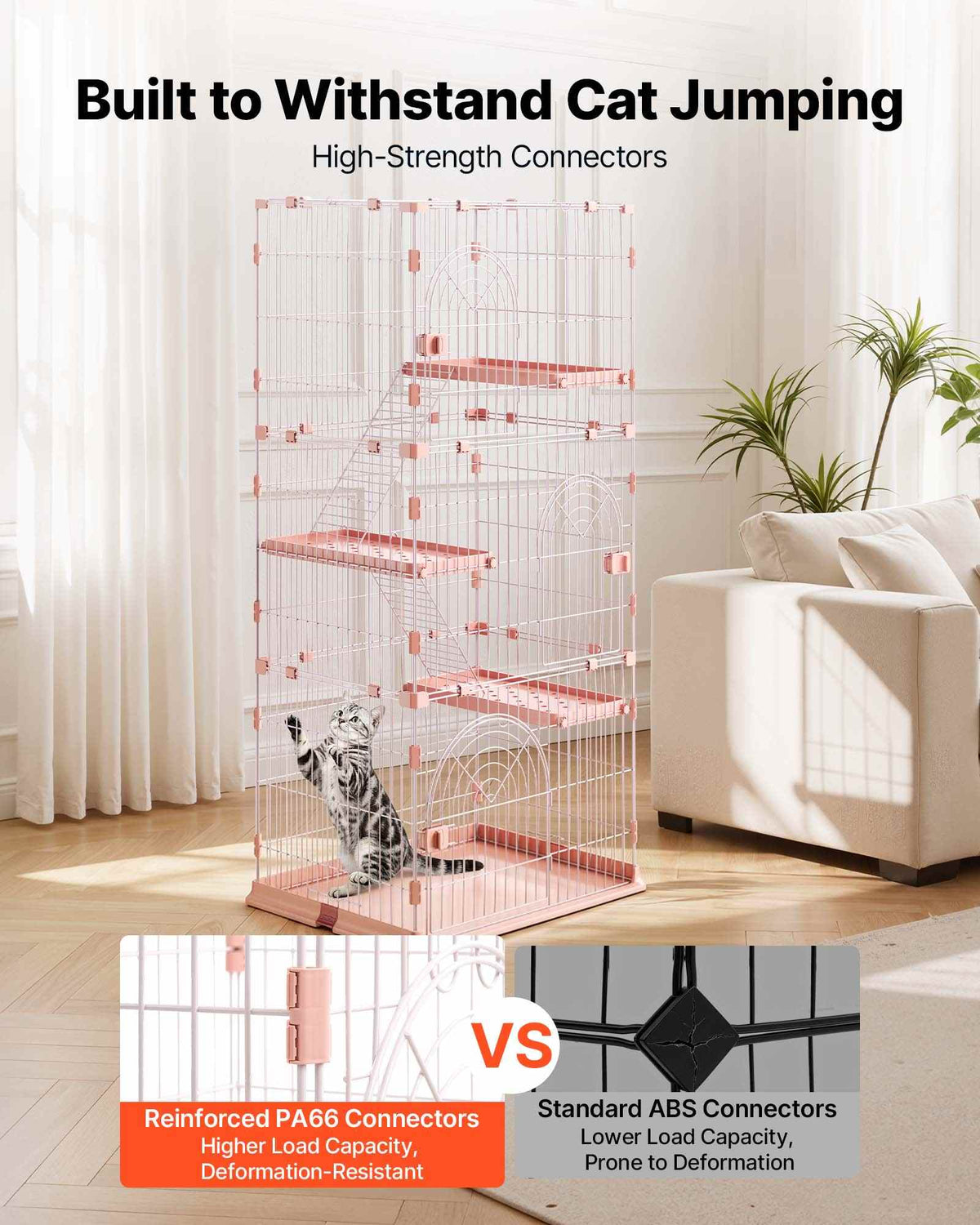 Cat Cage 4-Tier 33.07"x23.82"x64.37" DIY Cat Playpen with Ladders, Indoor Enclosure Detachable Metal Wire Kennel Crate, Large Exercise Place for 1-2 Cats, Kittens, Ferrets, Small Animals, Pink