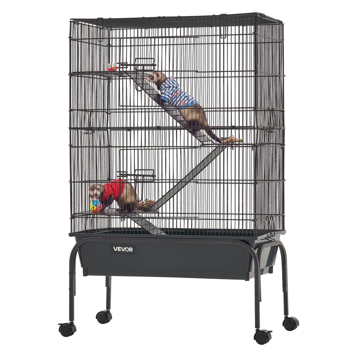 Metal Small Animal Cage 39.8"H 3-Tier Rolling Ferret Cage On Wheels, 0.55" Wire Spacing Large Cages with Hammock, Ramps, Tray & Doors for Ferret, Chinchilla, Sugar Glider, Guinea Pig & Rabbit