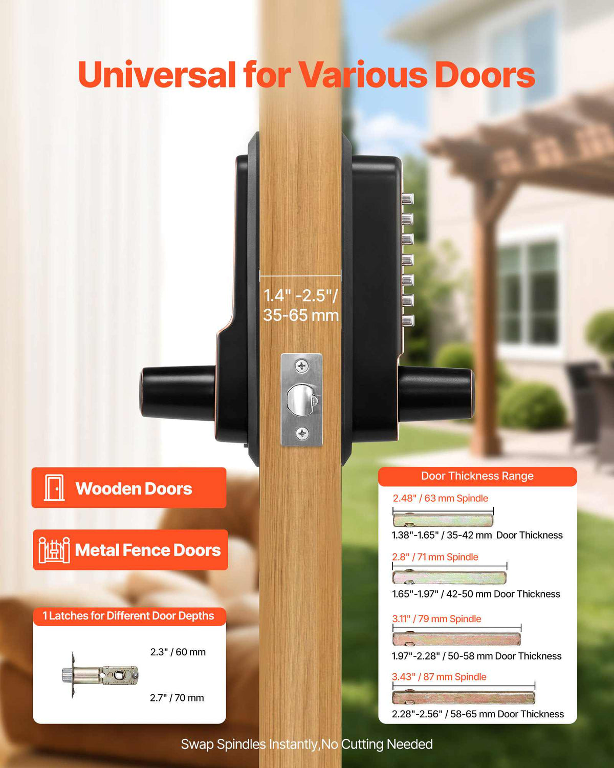 Mechanical Keyless Entry Door Lock, 2.0 Code Upgrade, 4-7 Digits Code, Single-Sided Push Button Combination Keypad Door Lock with Handle, Auto Locking, for Indoor or Outdoor, Oil-Rubbed Bronze