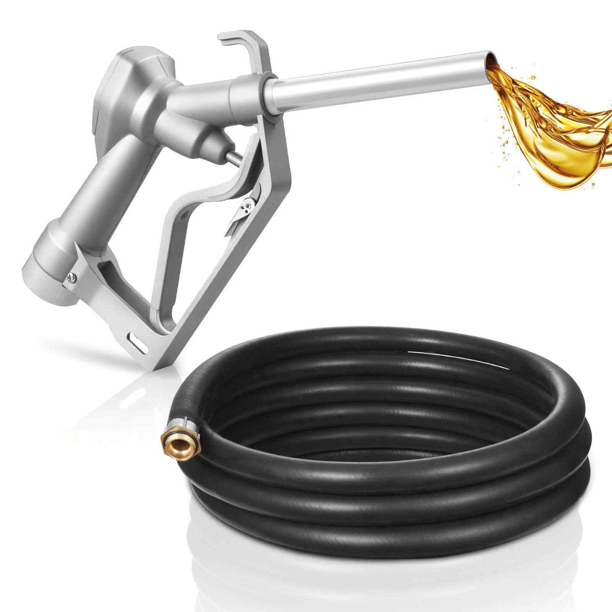 3/4-Inch NPT Fuel Nozzle with 10 ft Hose, Max Flow Rate 22.7 GPM, Diesel Gas Pump Nozzle with 2-Speed Trigger Lock & 0.78 in (OD=20 mm) Spout Used for Gasoline, Diesel, Kerosene, Silver
