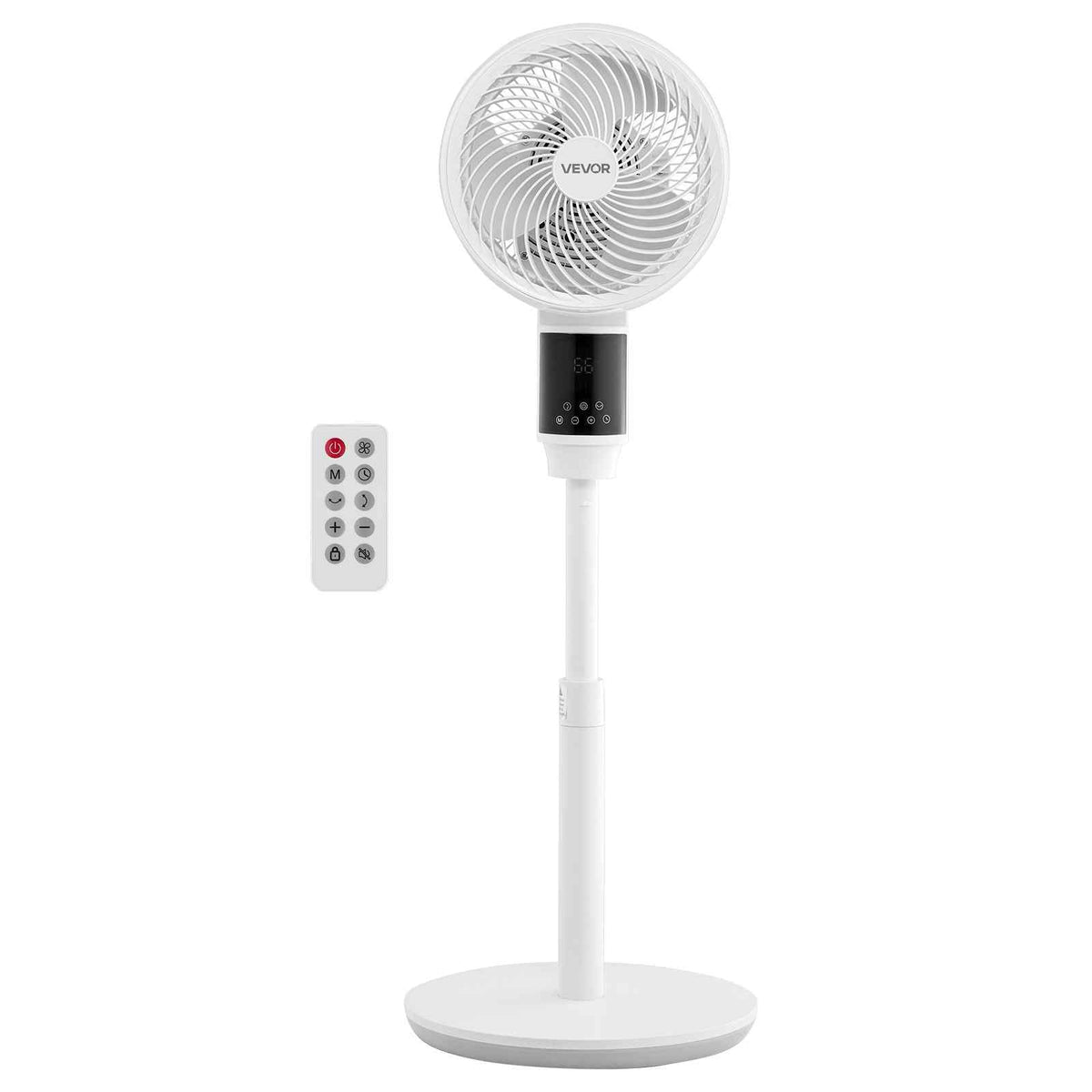9-Inch Pedestal Fan, 80° Oscillating Standing Floor Fan with Quite DC Motor, Remote Control, 9 Speeds & 4 Smart Modes, 24H Timer, Adjustable Height, for Home, Bedroom, Living Room, White