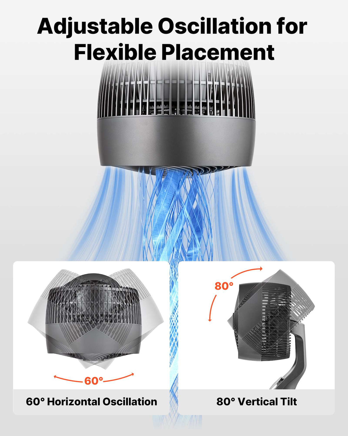 9-Inch Pedestal Fan, 80° Oscillating Standing Floor Fan with Quite DC Motor, Remote Control, 9 Speeds & 4 Smart Modes, 24H Timer, Adjustable Height, for Home, Bedroom, Living Room, Silver Gray