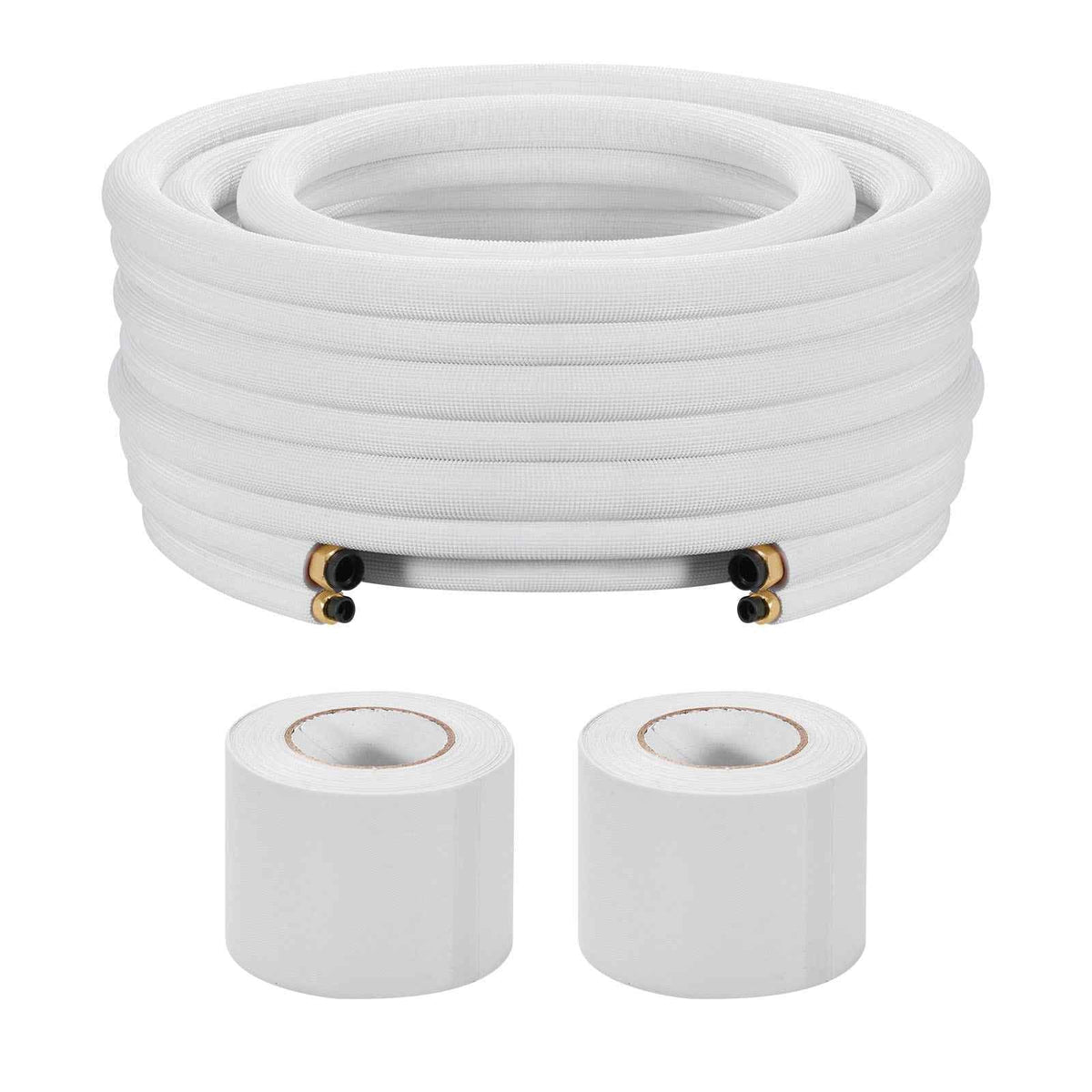50ft Mini Split Line Set, 1/4” & 1/2” OD AC Copper Tubing Pipe, 3/8 White PE Thickened Insulated Coil with Flared Nuts, Strapping Tapes, for Mini Split Air Conditioner HVAC or Heat Pump System