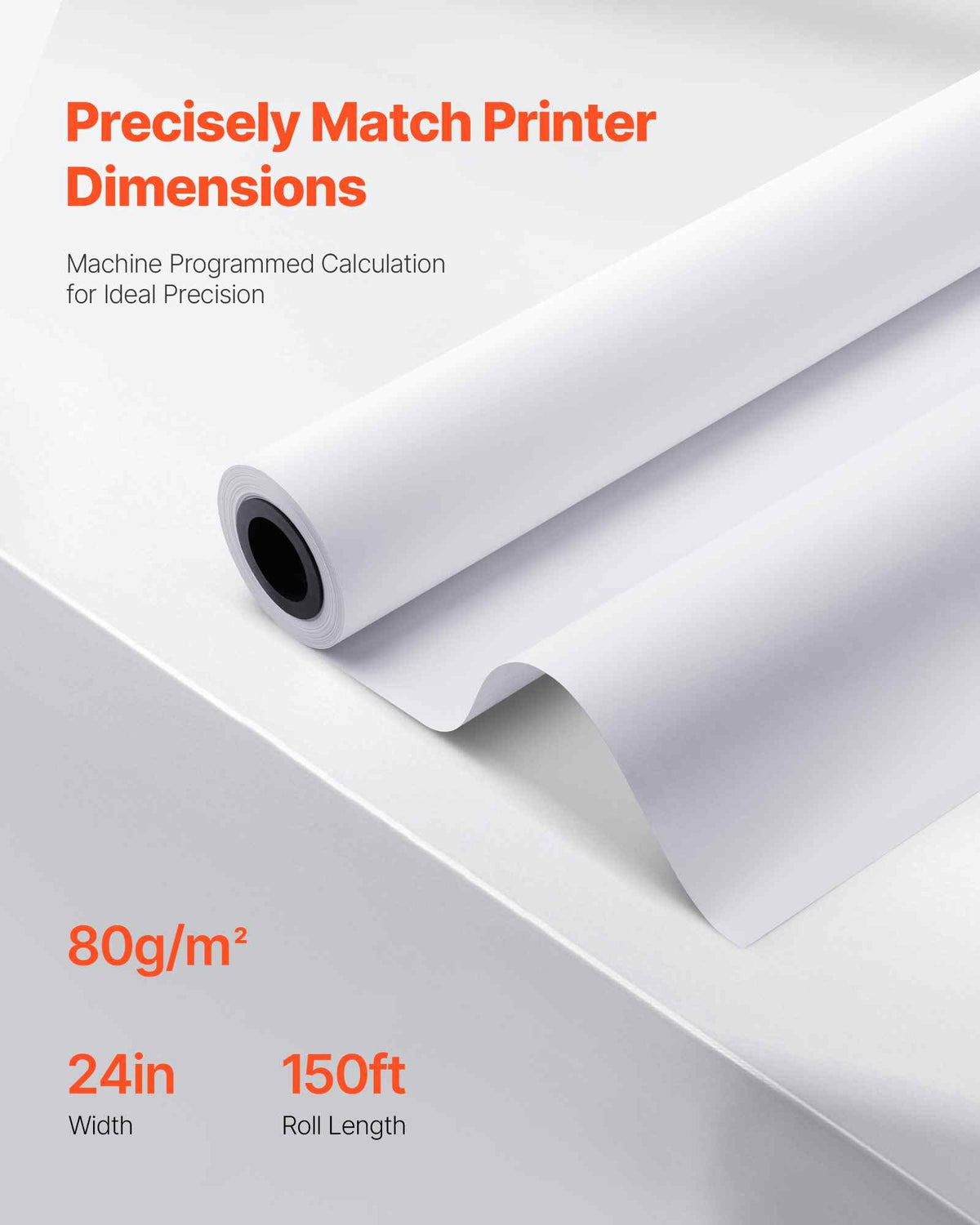 Wide Format Paper, 24 in x 150 ft Plotter Roll, 8 Rolls CAD Bond Rolls with 2 in Core, 20 LB Bond Paper Rolls, Ideal for CAD Drawings, Engineering Plans, GIS Maps, and Architectural Designs