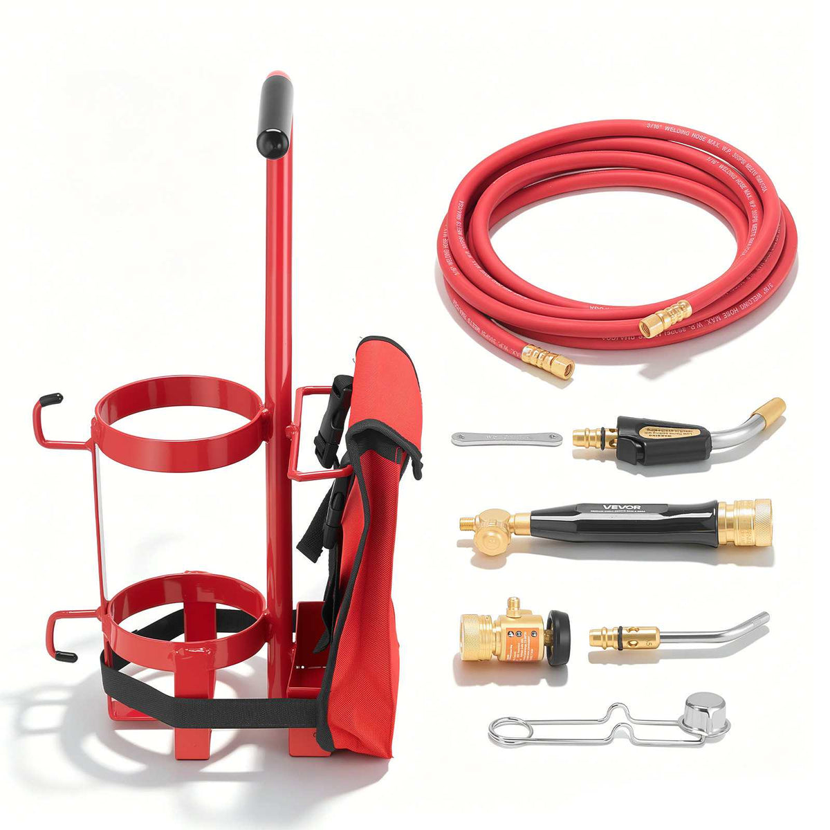 Air Acetylene Torch Kit, Acetylene Gas Welding Tool with 11.8FT Rubber Hose, Self-Lighting Welding Tip & CGA200 Regulator, Swirl Frame Brazing Torch Kit with Cylinder Stand for Metalworking