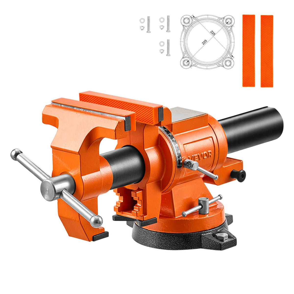 Heavy Duty Bench Vise, 6" Jaw Width, Double Swivel Rotating Multi-Purpose Bench Vise, with 360° Locking Swivel Base and Head, 2.8" Throat Depth, 6" Max Jaw Opening, for Drilling, Pipe Cutting