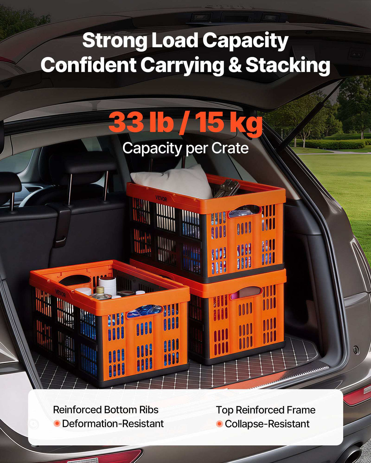 Plastic Collapsible Storage Bins, 45L 6 Packs, Stackable Folding Storage Crates with Handles, Holds 33 lbs Per Bin, Foldable Heavy Duty Containers, Space-Saving Baskets, for Home Organizing