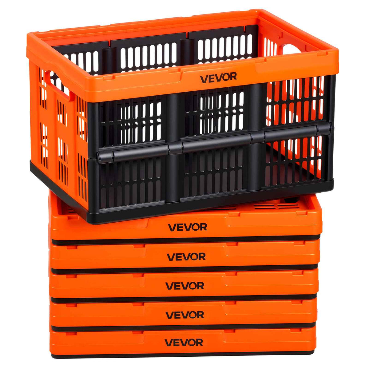 Plastic Collapsible Storage Bins, 45L 6 Packs, Stackable Folding Storage Crates with Handles, Holds 33 lbs Per Bin, Foldable Heavy Duty Containers, Space-Saving Baskets, for Home Organizing
