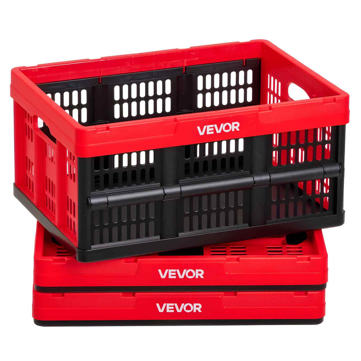 Plastic Collapsible Storage Bins, 32L 3 Packs, Stackable Folding Storage Crates with Handles, Holds 26 lbs Per Bin, Foldable Heavy Duty Containers, Space-Saving Baskets, for Home Organizing