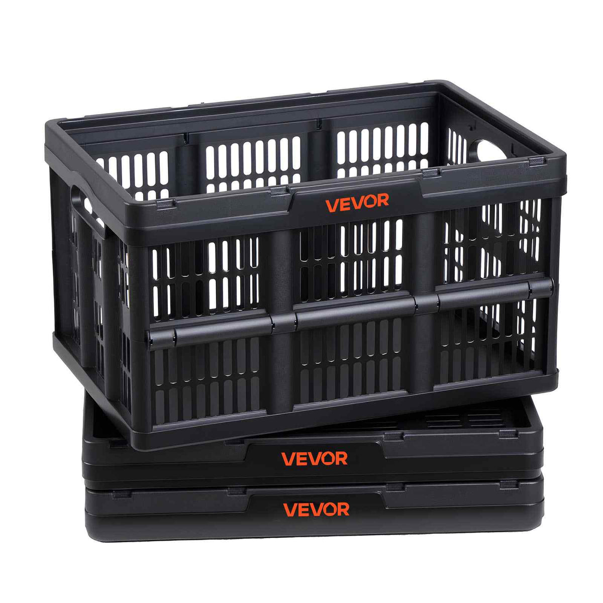 Plastic Collapsible Storage Bins, 45L 3 Packs, Stackable Folding Storage Crates with Handles, Holds 33 lbs Per Bin, Foldable Heavy Duty Containers, Space-Saving Baskets, for Home Organizing