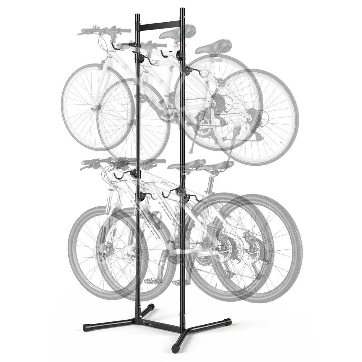 Bike Stand for 4 Bikes, Freestanding Vertical Bike Storage Rack, with Height-Adjustable Hooks, Heavy-Duty Carbon Steel Garage Bicycle Floor Stand, Ideal for Garage, Apartment, Home, Black