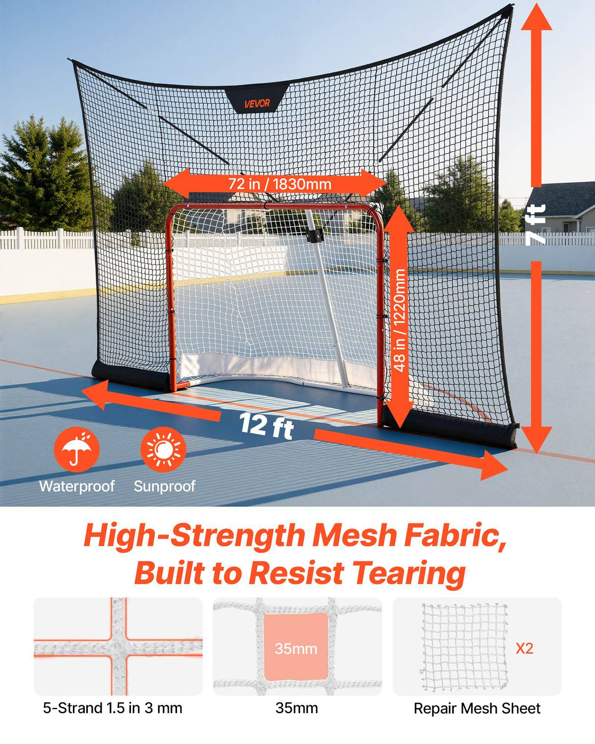 Hockey Goal Goal and Backstop Net Set, 12x7 ft Durable Hockey Net with Extended Coverage, Lightweight Portable Complete Training Accessory Set, Easy Assembly, for Youth and Adults