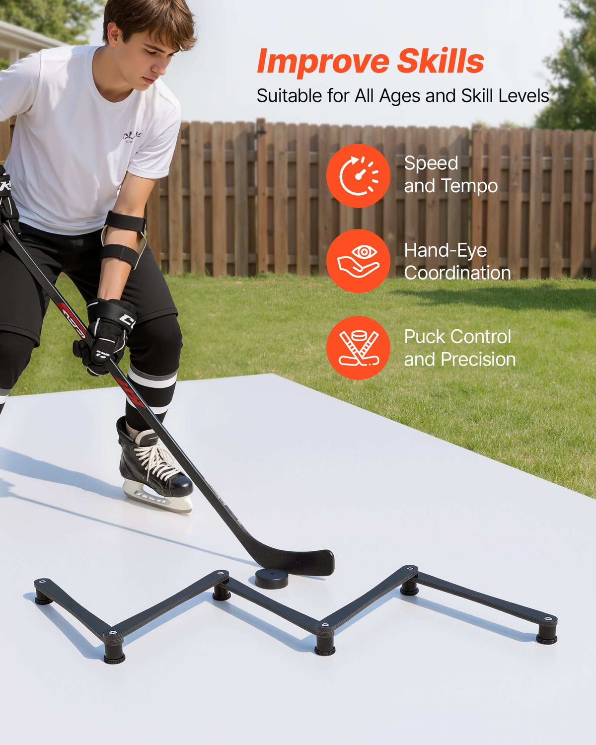 Hockey Training Equipment, 5-Section Adjustable Hockey Stick Handling Trainer, Portable On/Off Ice Trainer, Lightweight Solid Sports Tool for Puck Control, Reaction Time, Hand-Eye Coordination