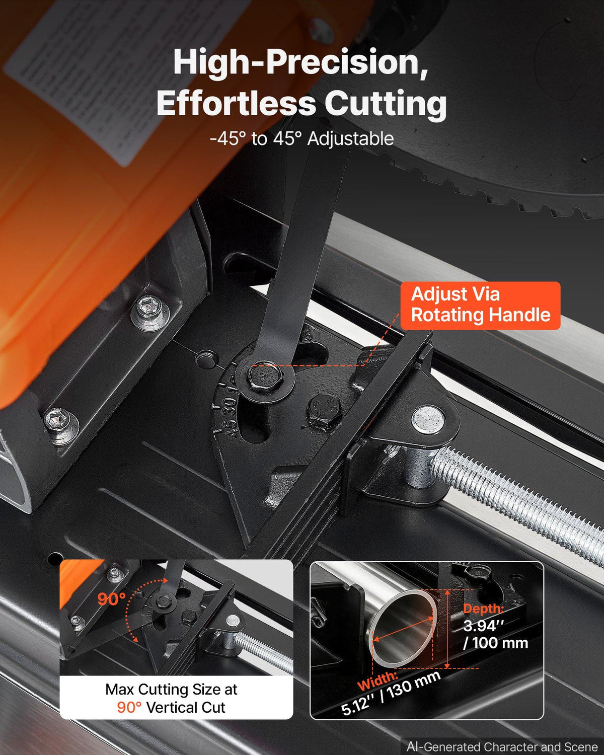 Chop Saw 14-inch Cold Cut Blade 2800 W Powerful Motor Cut Off Saw, For Cutting Metal, -45° to 45° Adjustable Angle, Efficient Dry Cutting, with Thickened Blade Guard and Chip Collection Box